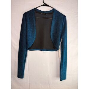 Ellie & Kate Womens Teal Blue Metallic Glitter Sparkle Shrug Bolero Size M NEW